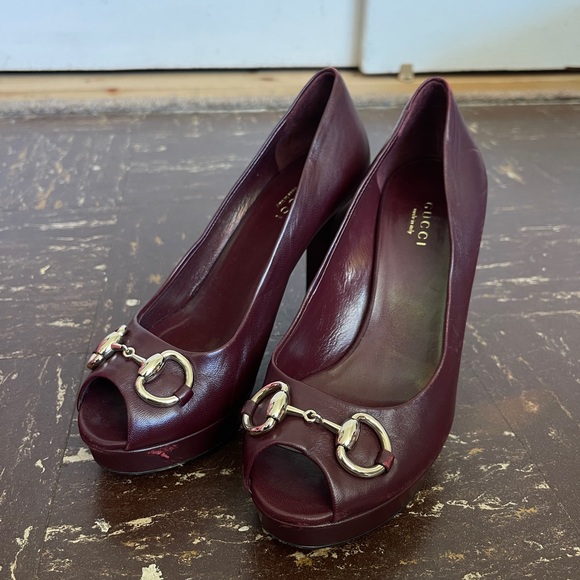 Gucci maroon platform open toed heel size 36.5 - Picture 2 of 5
